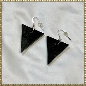 Black Wood Triangular Dangle Drop Earrings Handmade